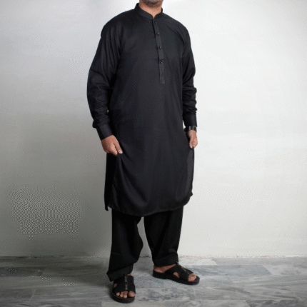 M Afzal - Black Malukhi Kameez Shalwar for Mens