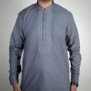 Sarwar Collection- Gray Embroidered Shalwar Kameez For Mens - Image 3