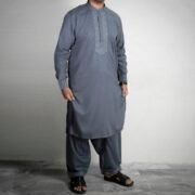 Sarwar Collection- Gray Embroidered Shalwar Kameez For Mens