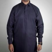 M Afzal-Navy Blue Malukhi Shalwar Kameez For Mens - Image 2