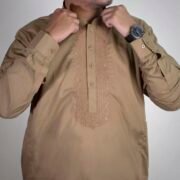 Sarwar Collection- Brown Embroidered Shalwar Kameez For Men - Image 3