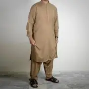 Sarwar Collection- Brown Embroidered Shalwar Kameez For Men