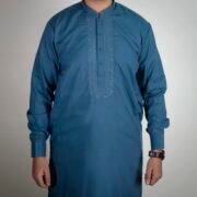 Sarwar Collection- Sea Blue Embroidered Shalwar Kameez For Men - Image 2