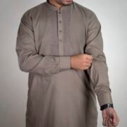 Sarwar Collection-Coffee Brown Embroidered Shalwar Kameez For Mens - Image 2