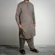 Sarwar Collection-Coffee Brown Embroidered Shalwar Kameez For Mens