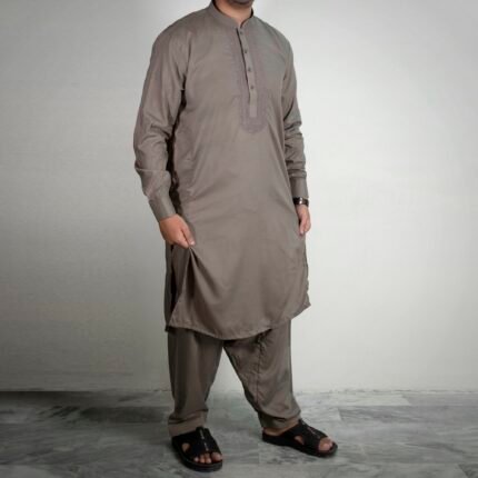 Sarwar Collection-Coffee Brown Embroidered Shalwar Kameez For Mens