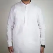 M Afzal-White Cotton Latha Shalwar Kameez For Mens - Image 2