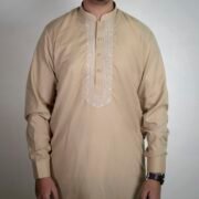 Sarwar Collection- Golden Beige Embroidered Shalwar Kameez For Men - Image 2